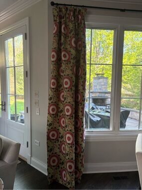 Decorative Red and Tan Floral Pattern Curtain Panel - Home Accents